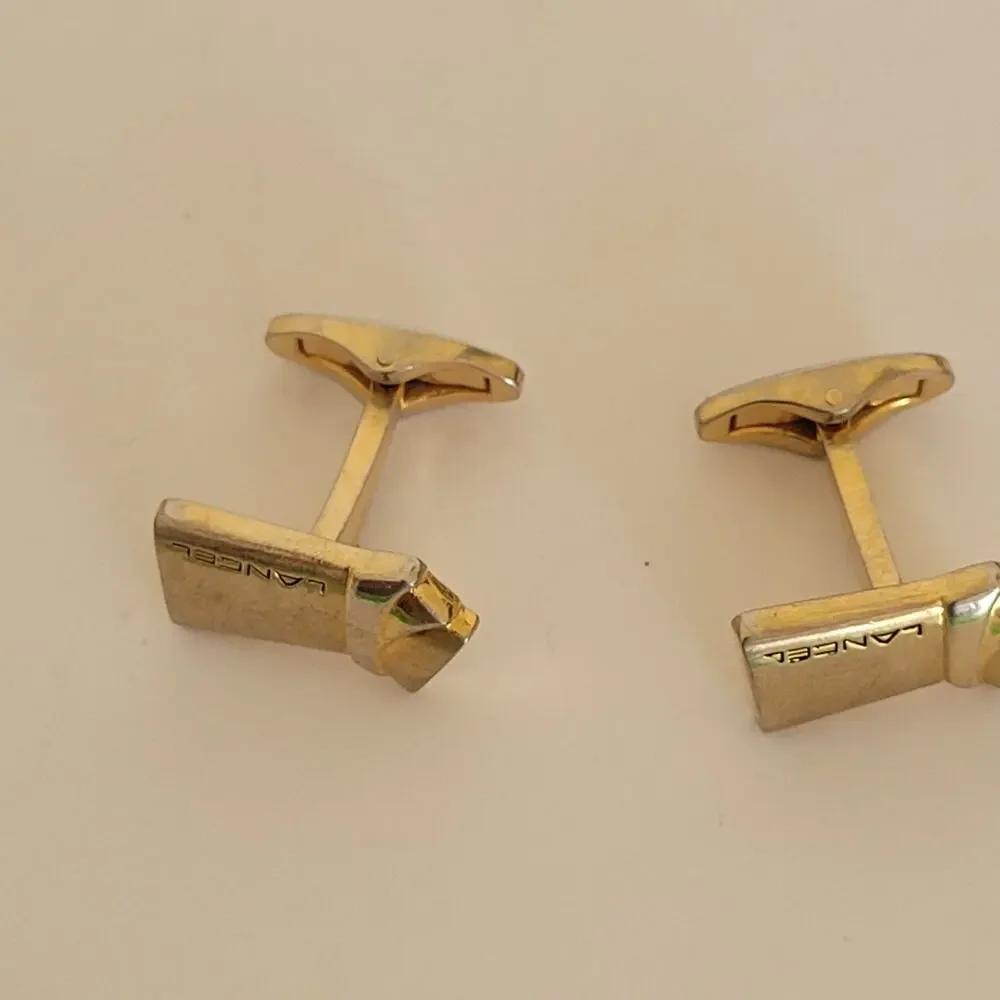 Lancel Paris French Gold Tone Logo Cufflinks Lot Of 2‎ Bundle Retro Designer